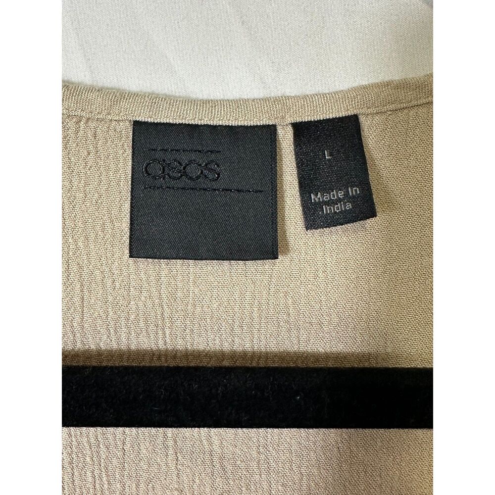 ASOS Utility Soft Long Sleeve Relaxed Viscose T-Shirt Deep V-Neck Beige Size L - Picture 2 of 4